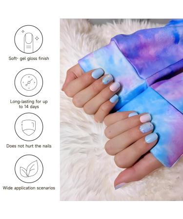 Buy Semi Cured Gel Nail Strips - 28 pcs Sky Blue Nail Wraps Long Lasting & Salon Quality Easy Application with UV Lamp - Buy Online on GoSupps.com
