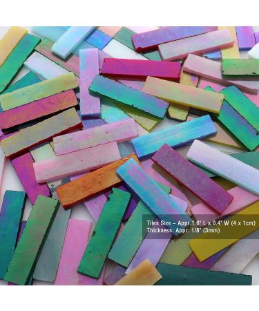 LITMIND 1.6x0.4 Rectangular Iridescent Glass Mosaic Tiles - 8oz Iridescent Mix for DIY Crafts - Mixed Colors Stained Glass Strips and Mosaic Making Supplies for Adults - Buy Online on GoSupps.com