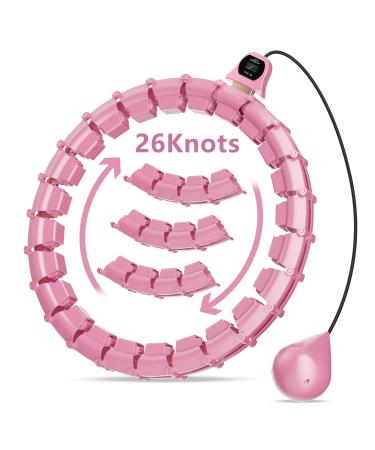 UNTIOL Weighted Hula Fit Hoop Plus Size for Adults Weight Loss,3rd Generation Noiseless Fitness Hoop with Counter,26 Detachable Links,2 in 1 Abdominal Fitness Massage, Great for Adults and Beginners PINK