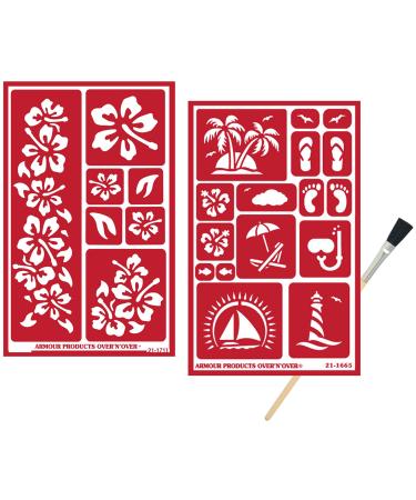 2 Armour Etch Over N Over Reusable Glass Etching Stencils Set | Beach Themed Stencil | Hibiscus, Aloha, Hawaii, Tiki Inspired Design | Set Includes Brush, Total 3 Items - Buy Online on GoSupps.com
