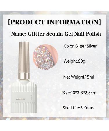 Gel Nail Polish Glitter Sequin Gel Polish UV/LED Soak-Off Gel Nail Varnish Highly Pigmented Shimmer Gel Nail Varnish Long-lasting Nail Glitter for Home Nail Manicure Salon DIY - Buy Online on GoSupps.com