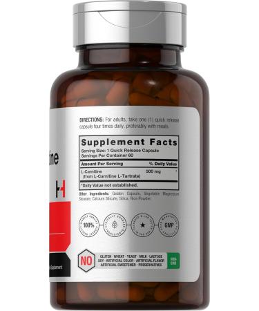 Horb ach L-Carnitine Supplement 500mg - 60 Capsules | Non-GMO Gluten Free L-Carnitine L-Tartrate for Weight Loss & Energy Boost - Buy Online on GoSupps.com