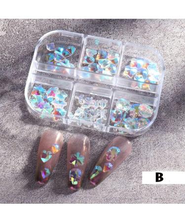 6 Grids Manicure Jewelry Accessories Winter Diamond 3D Nails Rhinestones Aurora Crystal Snowflakes Resin(B) - Buy Online on GoSupps.com