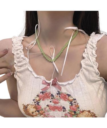 Buy OralGos Candy Colored Pearl Necklace with Bow Pendant - Stylish Green Jewelry for International Shipping - Buy Online on GoSupps.com