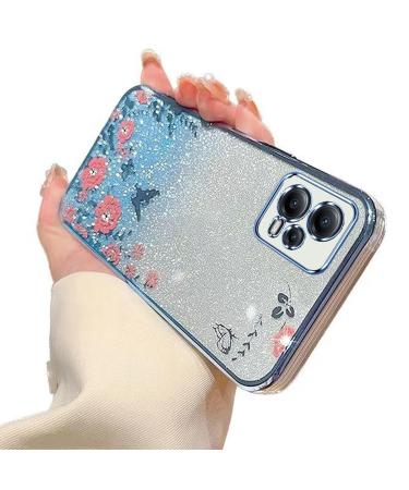 Tivenfezk nadoli glitter diamond case for xiaomi redmi note 12 5g sparkle flower butterfly cell phone case soft slope cover frame shiny silicone rhino etui protective cover xiaomi redmi grade 12 5g blue