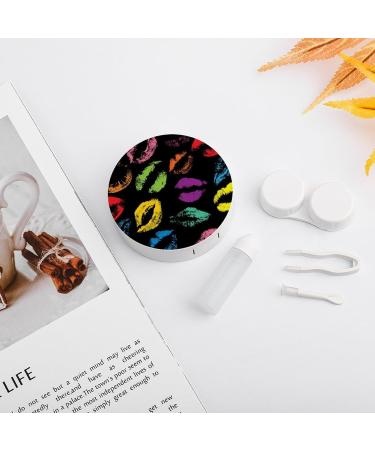 Cute Contact Lens Case with Mirror - Portable Round Storage Box for Travel | Colors Lips Prints - Ideal for Daily Outdoor Use - Buy Online on GoSupps.com