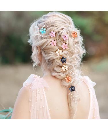 Crystal Small Flower Hair Clips - Set of 12 | Cute Hair Barrettes for Long Braid Hairstyles & Weddings - Buy Online on GoSupps.com