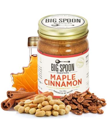 Big Spoon Roasters Maple Cinnamon Peanut & Pecan Butter - Low Sugar Peanut Butter - Creamy Peanut Butter w/ Maple Syrup, Organic Peanuts & Pecans - Keto, Vegan, Palm Free Maple Nut Butter - 13 Ounces Maple Cinnamon 13 Ounc