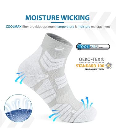 Avoalre Coolmax Moisture Wicking Athletic Running Socks - 3 Pairs, Quarter-Grey White, X-Large - Buy Online on GoSupps.com