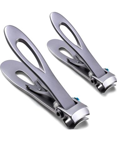 2 Pieces Oversized Thick Nail Clippers Wide Nail Cutter for Thick Toenails and Fingernails, 15mm Nail Clippers Stainless Steel Toenail Fingernail Clipper Trimmer for Men, Adults (Silver)