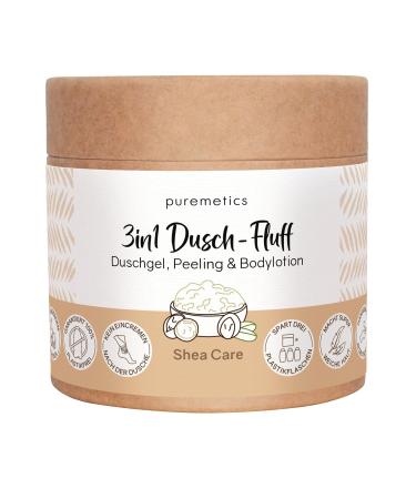 Puremetics 3-in-1 Shower Gel (250 g) Shower Gel Exfoliating and Lotion in one Vegan and Plastic-free | Nourishes Slimmes and Straightens the Skin Sugary Sea Salt Exfoliation Zero Waste Shea Care