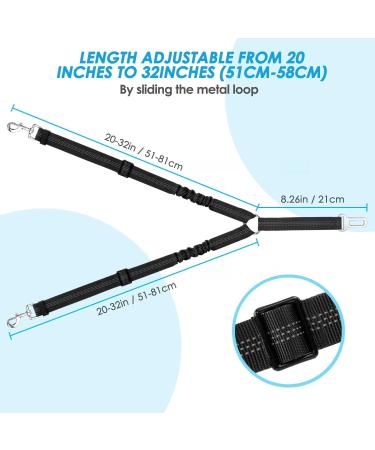 SloTow Double Dog Seat Belt | Adjustable Elastic Car Harness with Anti-Shock Bungee | Reflective Pet Safety Belts for Travel and Daily Use | Medium - Black - Buy Online on GoSupps.com