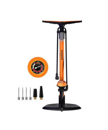 GOBKO Bike Floor Pump with Gauge,Floor Bicycle Pump with Both Presta and Schrader Bicycle Pumps Valves High Pressure 170Psi Multi-Purpose Portable Air Pump for Road Bike MTB Sports Balls Orange