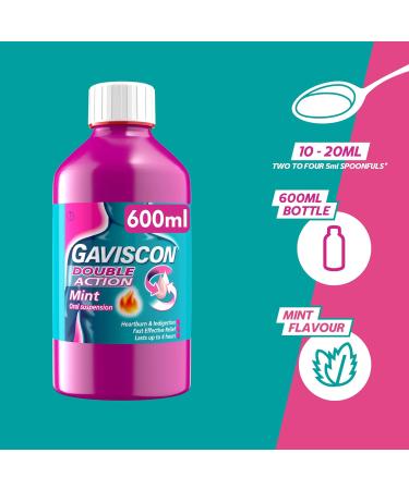 Gaviscon Double Action Mint Flavour 600ml - Fast Relief for Heartburn & Indigestion | Safe for Pregnancy - Buy Online on GoSupps.com