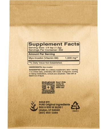 Inositol (Vitamin B8) Powder 1 lb - Pure Original Ingredients, Lab Verified, No Fillers - 1 Pound Pack - Buy Online on GoSupps.com