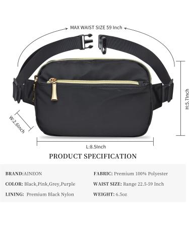 Plus Size Black Fanny Pack for Women Men - Cute Adjustable Waist Belt Bag with 5 Pockets for Travel and Running - Buy Online on GoSupps.com
