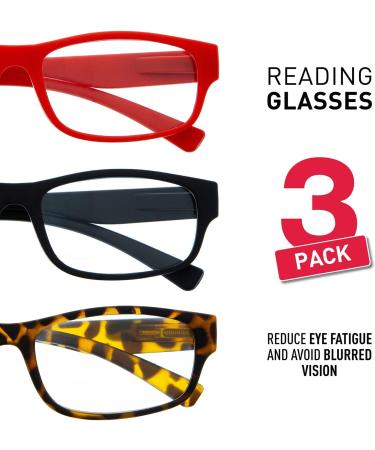 Trevi Executive Reading Glasses Pack - 3 Stylish Pairs for Men & Women - Prescription & Non-Prescription Options - 3 Colors & 4 Gradations - Buy Online on GoSupps.com