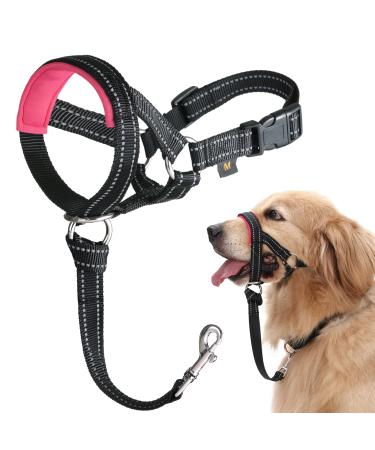Dog head necklace no pulling the headhaft with soft upholstery durable Labrador including training instructions XL Rosa / Schwarz