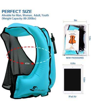 OMOUBOI Inflatable Snorkel Vest for Adults | Floatation Jacket for Diving, Surfing & Swimming | Blue | 90-220lbs - Buy Online on GoSupps.com