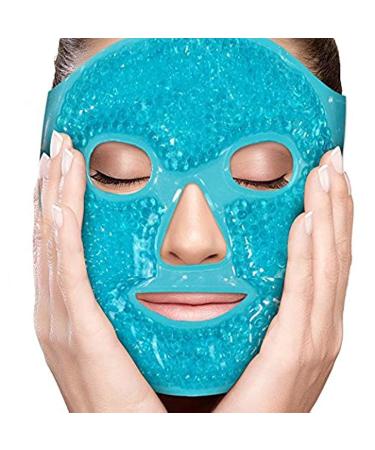 Perfecore Facial Mask Get Rid of Puffy Eyes Migraine Relief Sleeping Travel Therapeutic Hot Cold Compress Pack Gel Beads Spa Therapy Wrap for Sinus Face Puffiness Headaches Gel Mask Blue