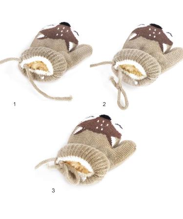 Baby Toddler Fox Knitted Magic Mittens with Furry Lining - Light Brown (1-3 Years) - Buy Online on GoSupps.com