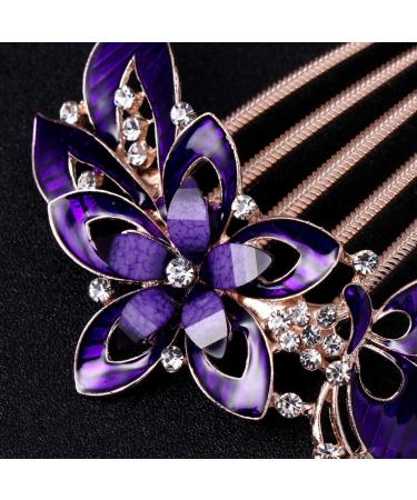 Lurrose Flower Bride Hair Side Comb Rhinestone Bridal Comb Barrette Wedding Hair Accessory for Women (Purple) - Buy Online on GoSupps.com