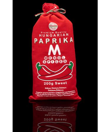 Menol Spices Authentic Hungarian Sweet Paprika Powder 7oz - Premium Quality from Szeged, Hungary - Vibrant Red Color & Incredible Flavor - Eco-Friendly Packaging - Buy Online on GoSupps.com