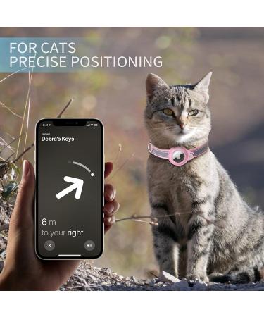 Kocnydey Pink Leather Reflective Airtag Cat Collar - Adjustable Anti-Wing Design with Bell for Small Dogs & Cats (XS 19-26cm) - Buy Online on GoSupps.com