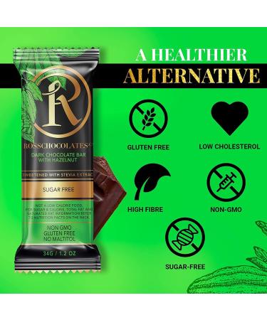 Ross Chocolates Dark Chocolate with Hazelnut sweetened with Stevia 34 gram (1 Bar) - Buy Online on GoSupps.com
