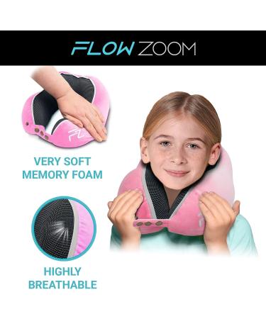 FLOWZOOM Kids Travel Pillow - Memory Foam Neck Pillow for Car & Plane | Comfy Kids Pink Design - Buy Online on GoSupps.com