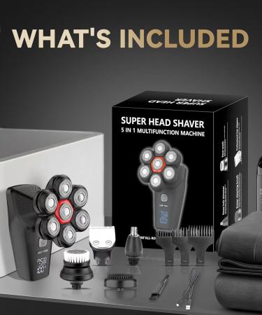 Head Shavers for Bald Men - 5-in-1 Magnetic Electric Razor Kit | 7D Waterproof Grooming with LED Display & USB-C Charge - Buy Online on GoSupps.com