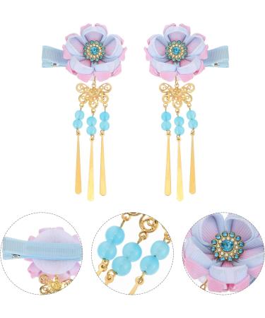 Minkissy) Hair Clip 1 Pair Japanese Style Hair Clips Tassel Flower Kimono Traditional Hairpins Barrette Hair Clamp Bride Hanfu Accessory for Womens Girls (Blue Japanese - Buy Online on GoSupps.com