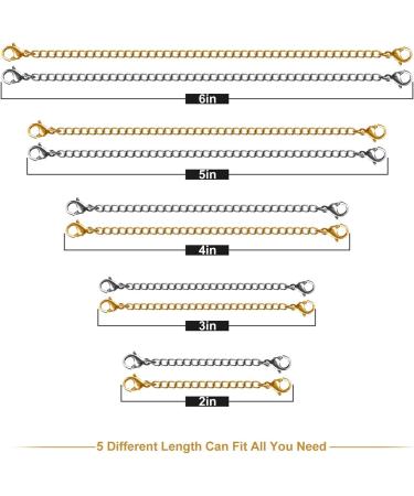 10Pcs Stainless Steel Gold Silver Necklace Extenders with Lobster Clasps - Jewelry Making Accessories - Buy Online on GoSupps.com