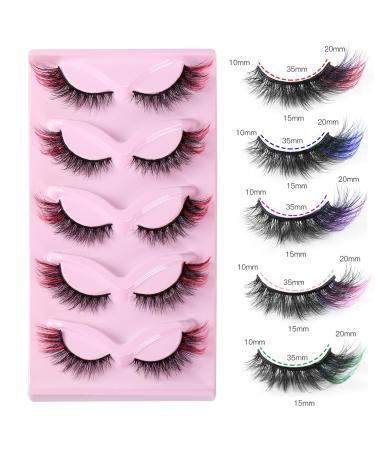Colored Wispy False Eyelashes - Fluffy Faux Mink Cat Eye Lashes Kit | 10mm Natural 3D Lashes - 5 Pairs Easy to Apply - Buy Online on GoSupps.com