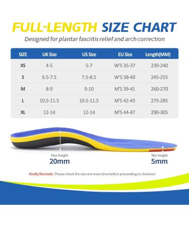 Professional Sport Insoles for Plantar Fasciitis Relief - Medium Arch Support, Shock Absorption - Men and Women Orthotics Shoe Insert - Blue - Size M (8-9) - Buy Online on GoSupps.com