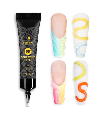 BURANO 3D Clear Nail Sculpting Gel 15G Nail Glue Gel for Nail Art Designs Clear Gel Polish Molding Gel for Drawing Liner Gel for Sculpture and Decoration (1 Bottle)