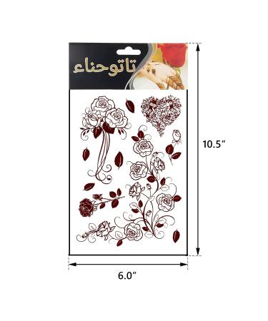 Adecco LLC 6 Sheets Flower Temporary Henna Tattoos - Fashion Flash Women Waterproof Red Ink Body Art Stickers - Buy Online on GoSupps.com