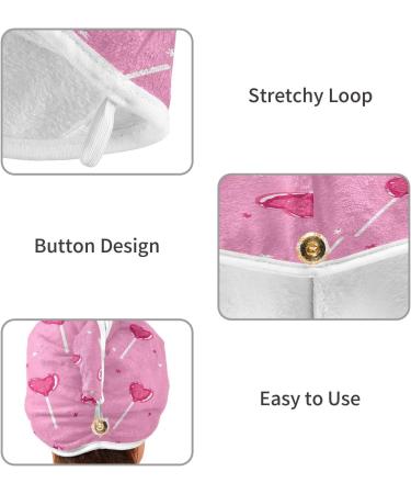 Heart Lolly Pop Pattern Dry Hair Cap & Quick Drying Towel Set - 2 Piece Super Absorbent Soft & Comfortable with Button Headband - Perfect for International Shipping - Buy Online on GoSupps.com