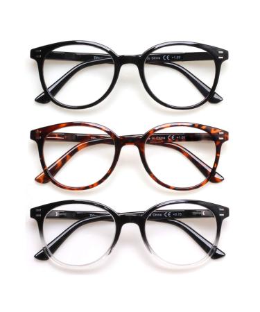 3 Pack Reading Glasses Spring Hinge Stylish Readers Black / Tortoise for Men and Women 3 Mix 1.0 x