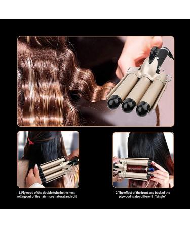 3 Barrel Curling Iron Temperature Adjustable Portable Crimper Hair Iron Ceramic Tourmaline Triple Barrels Hair Crimper with Long-Lasting Styling for Travel Beach Waves Gold 110 240v(US 32mm) - Buy Online on GoSupps.com