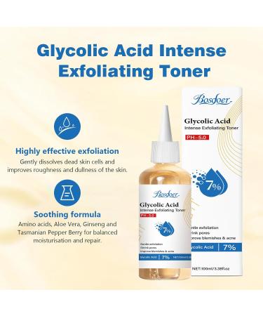 7% Glycolic Exfoliating Acid Toner Even Skin Tone Smooth Skin Unclogs Pores Gentle Effective Toner with Hydrating Properties for Daily Use 3.38 Fl Oz (Pack of 1) - Buy Online on GoSupps.com