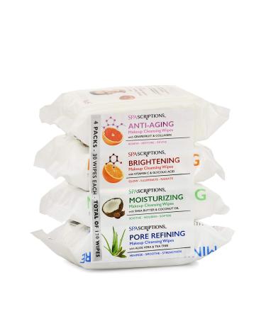 SpaScriptions Makeup Cleansing Wipes 30 CT Variety 4 pack 120 Count Total