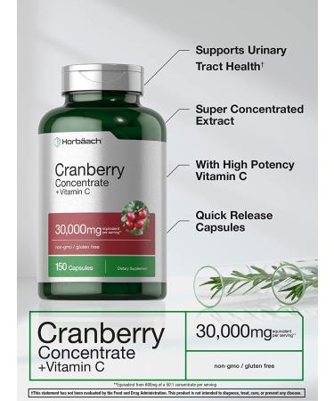 High Potency Cranberry Concentrate with Vitamin C | 30,000mg | 150 Capsules | Non-GMO & Gluten-Free | by Horbaach - Buy Online on GoSupps.com