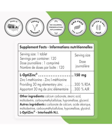 Supersmart L-OptiZinc 30mg: Bioavailable Zinc Methionine Supplement for Acne & Immune Health - 120 Tablets - Buy Online on GoSupps.com