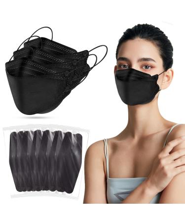 60PCS KF94 Disposable Face Mask Disposable Individually Packaged Masks Fish Mouth Type 4-Ply Breathable Mask with Adjustable Nose Comfortable Breathable. Outdoor Daily Use (Black) Black 60 Count (Pack of 1)