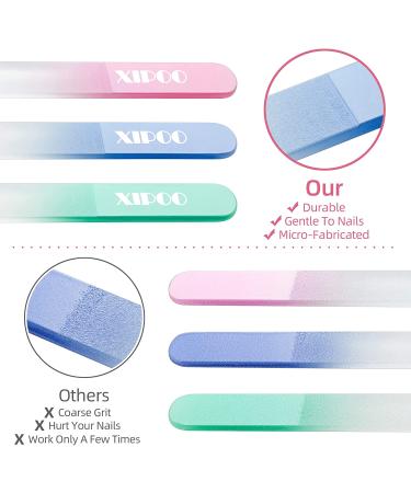 XIPOO A-pink Glass Nail File 3 Pack with Case - Professional Double Sided Etched Surface Files for Women - Unique Stocking Stuffers and Gifts for Girls - Buy Online on GoSupps.com