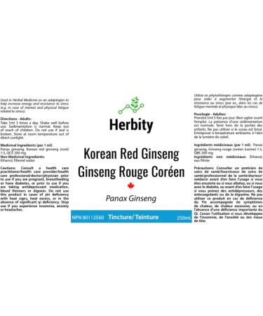 Korean Red Ginseng Herbal Tincture Liquid Extract Hand Crafted Natural Medicine Remedies Herb Formula Drops Non-GMO Vegan Gluten Free No Fillers (Panax ginseng) (250mL 8.5oz) 250 ml (Pack of 1) - Buy Online on GoSupps.com