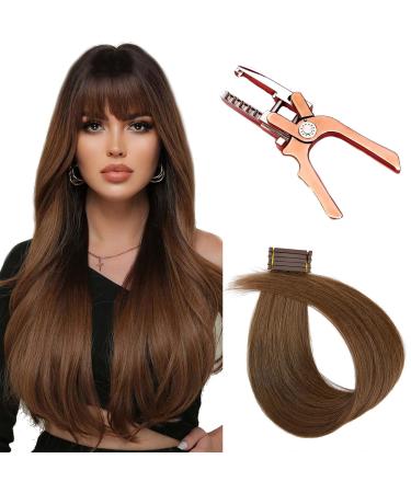 6D Hair Extensions Human Hair For Women Girls No-Trace Hair Extensions Tool/Hair Extension Gun For Salon (Color : 10 Row Size : 45cm/18inch) 45cm/18inch 10 Row