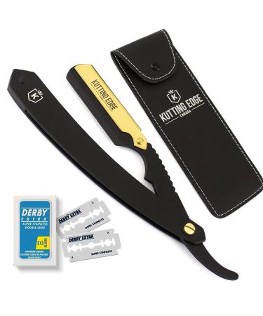 Kutting Edge - Professional Straight Edge Razor - Barber Razor with 10 Derby Double Edge Blades - 100% Stainless Steel Traditional Barber Shaving Razor