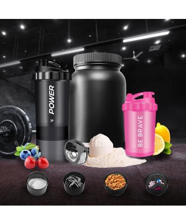 Acuna Protein Shaker Bottle 600ml - 2 Pack 3-Layer Supplement Storage Secure Protein Mixer | Power Black & Be Brave Pink - Buy Online on GoSupps.com